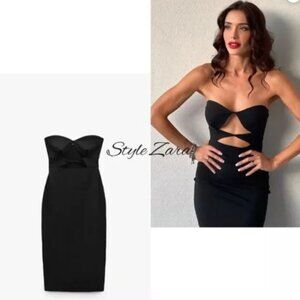 Zara Midi Cut Out Strapless Tube Dress - Black, Size M, NWT